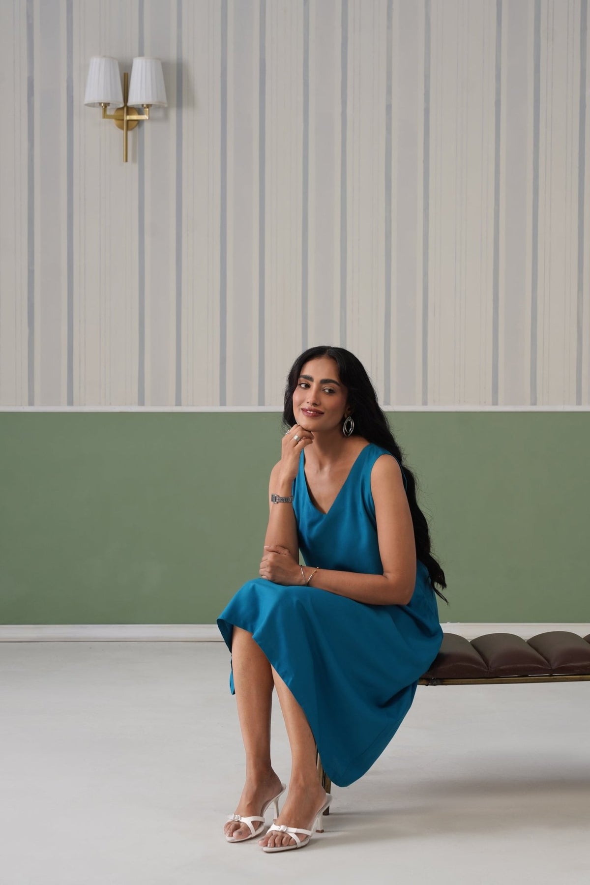 Turquoise blue rayon line dress with pocket [ Premium 100% Rayon, Liva Certified ] -Rayon line dress with pocket