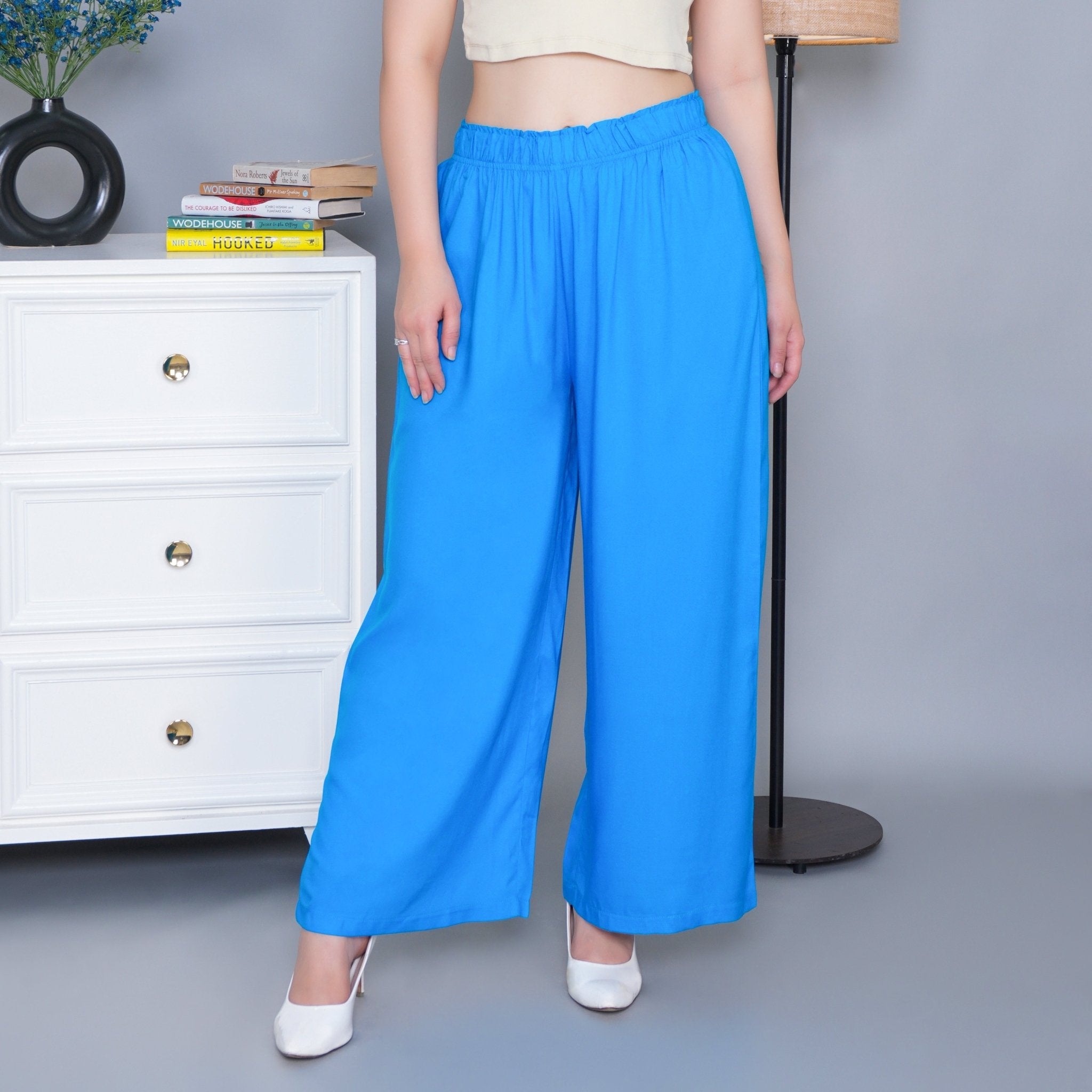 Turquoise blue rayon palazzo [ 100% Rayon, Liva Certified ] - Palazzo