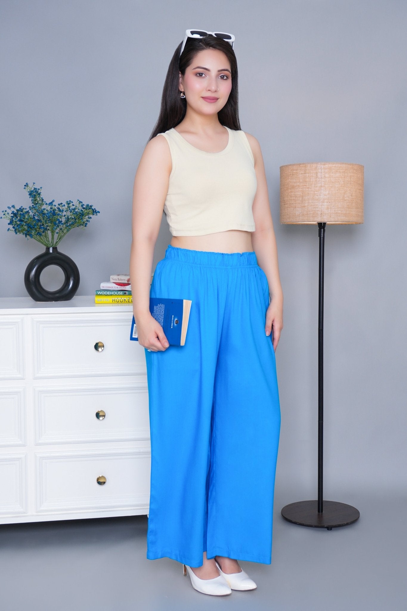 Turquoise blue rayon palazzo [ 100% Rayon, Liva Certified ] - Palazzo