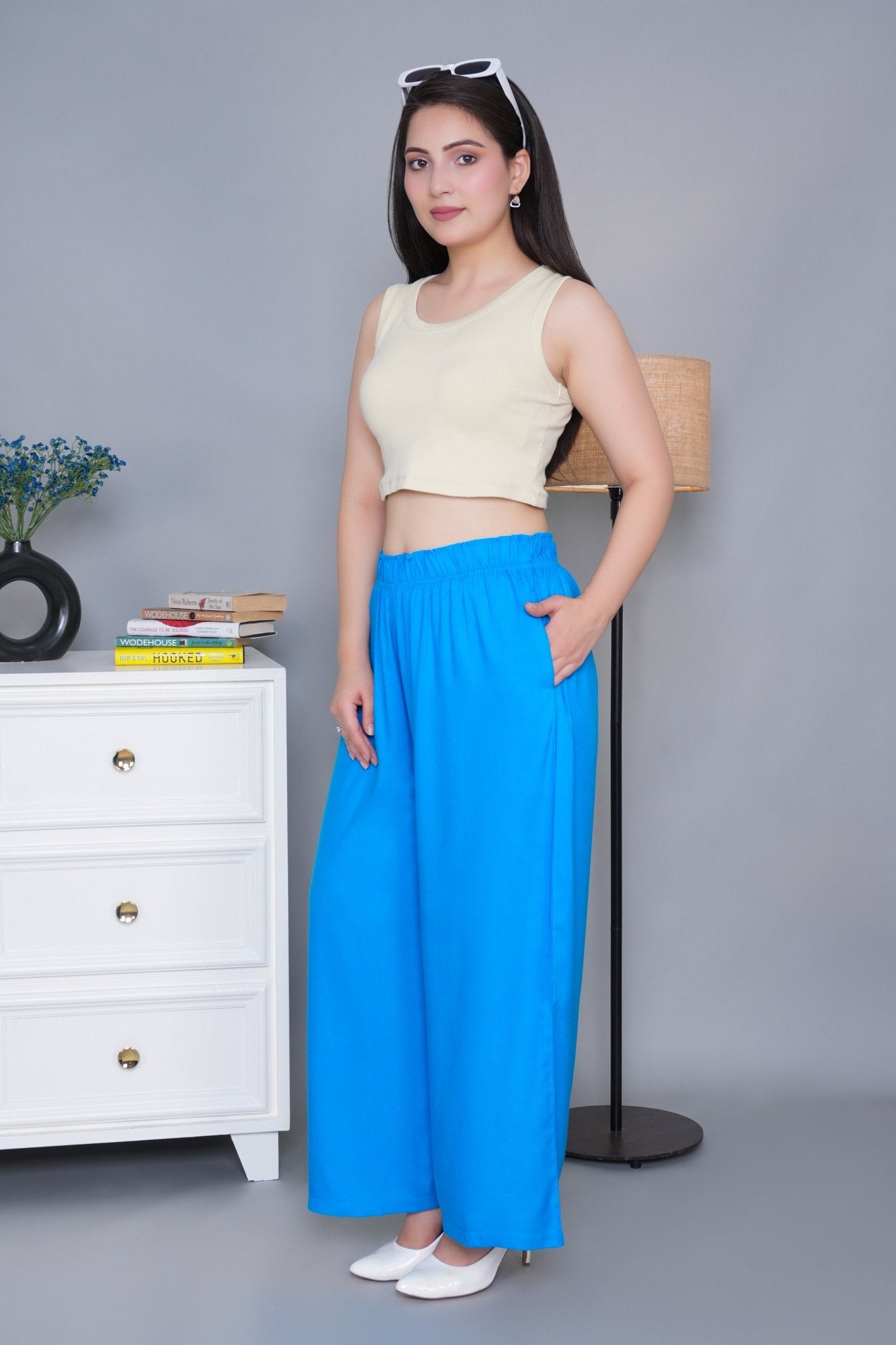 Turquoise blue rayon palazzo [ 100% Rayon, Liva Certified ] - Palazzo