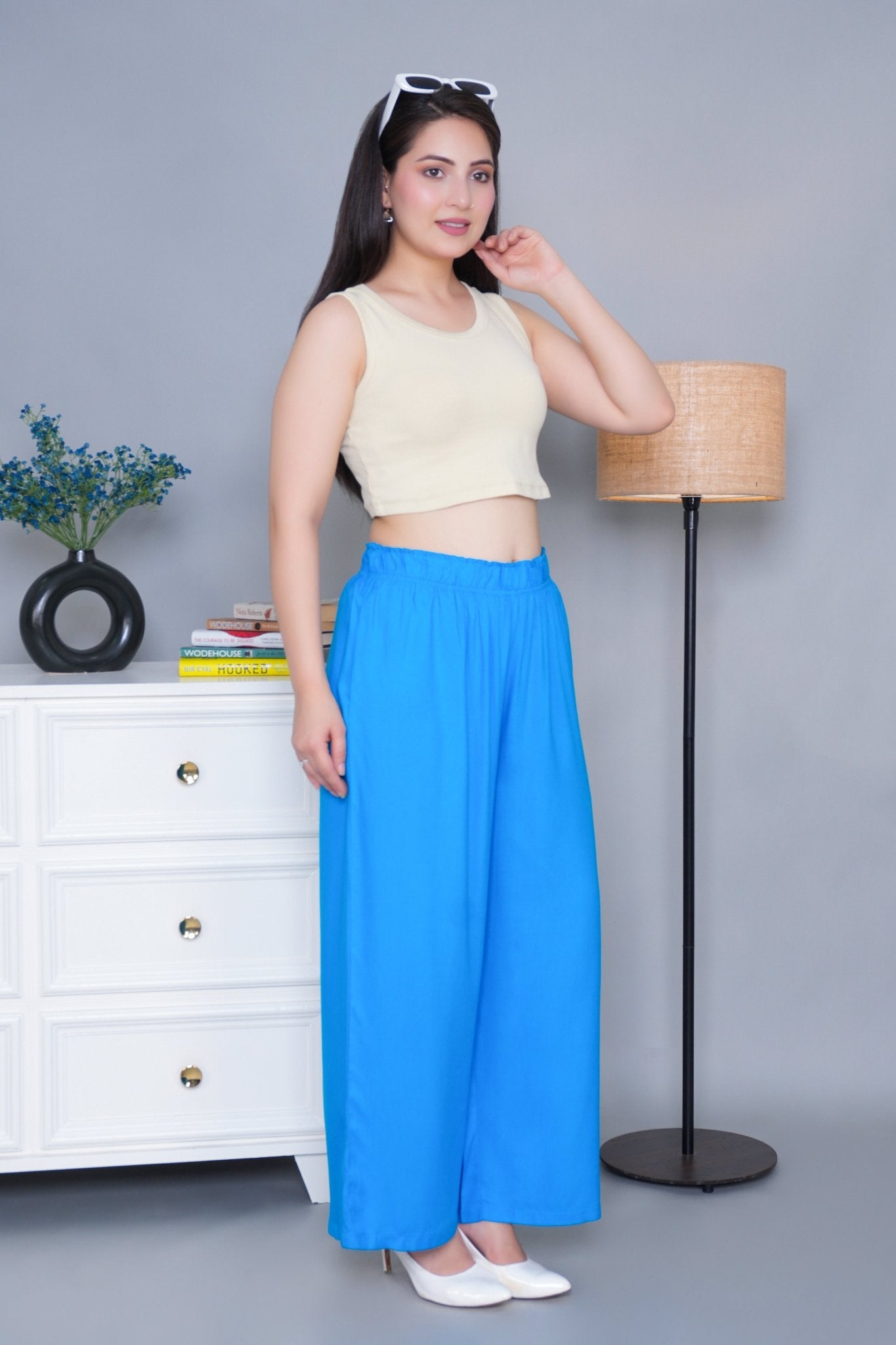 Turquoise blue rayon palazzo [ 100% Rayon, Liva Certified ] - Palazzo