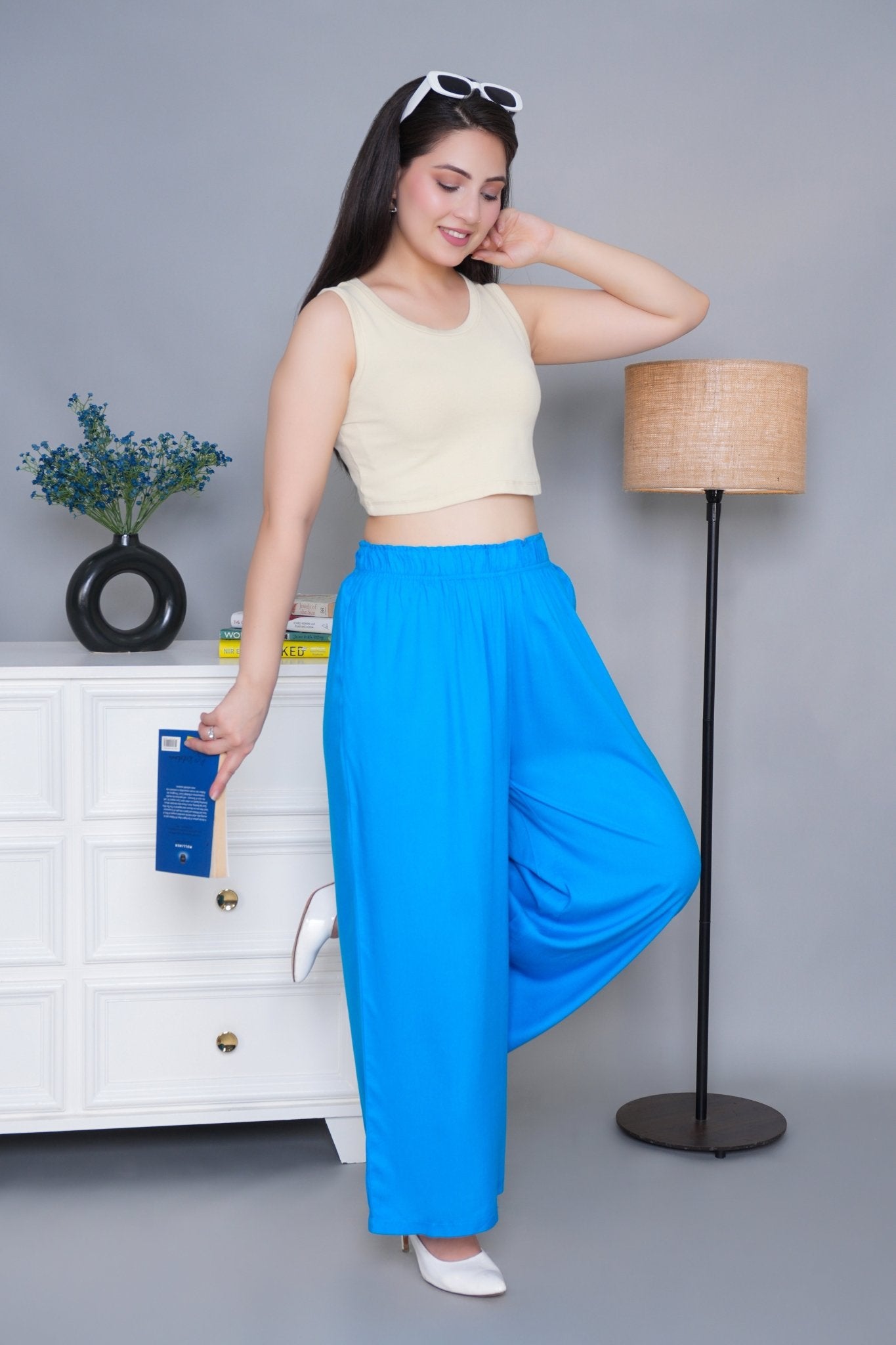 Turquoise blue rayon palazzo [ 100% Rayon, Liva Certified ] - Palazzo