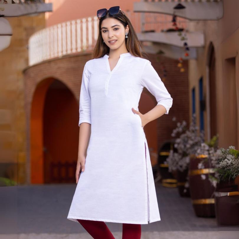 White 100% Premium Cotton Long Kurta - Long kurta