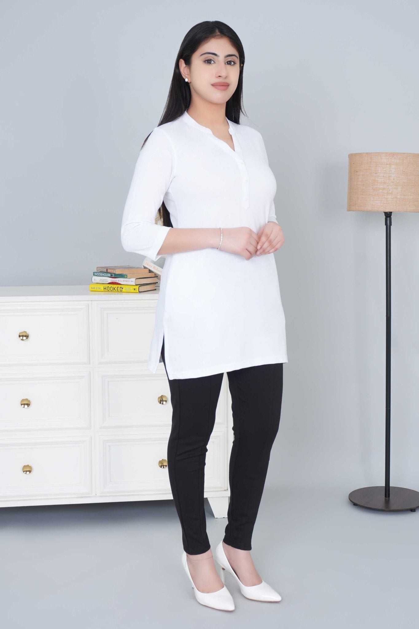 White cotton kurti tshirt with pockets - Kurti tshirt