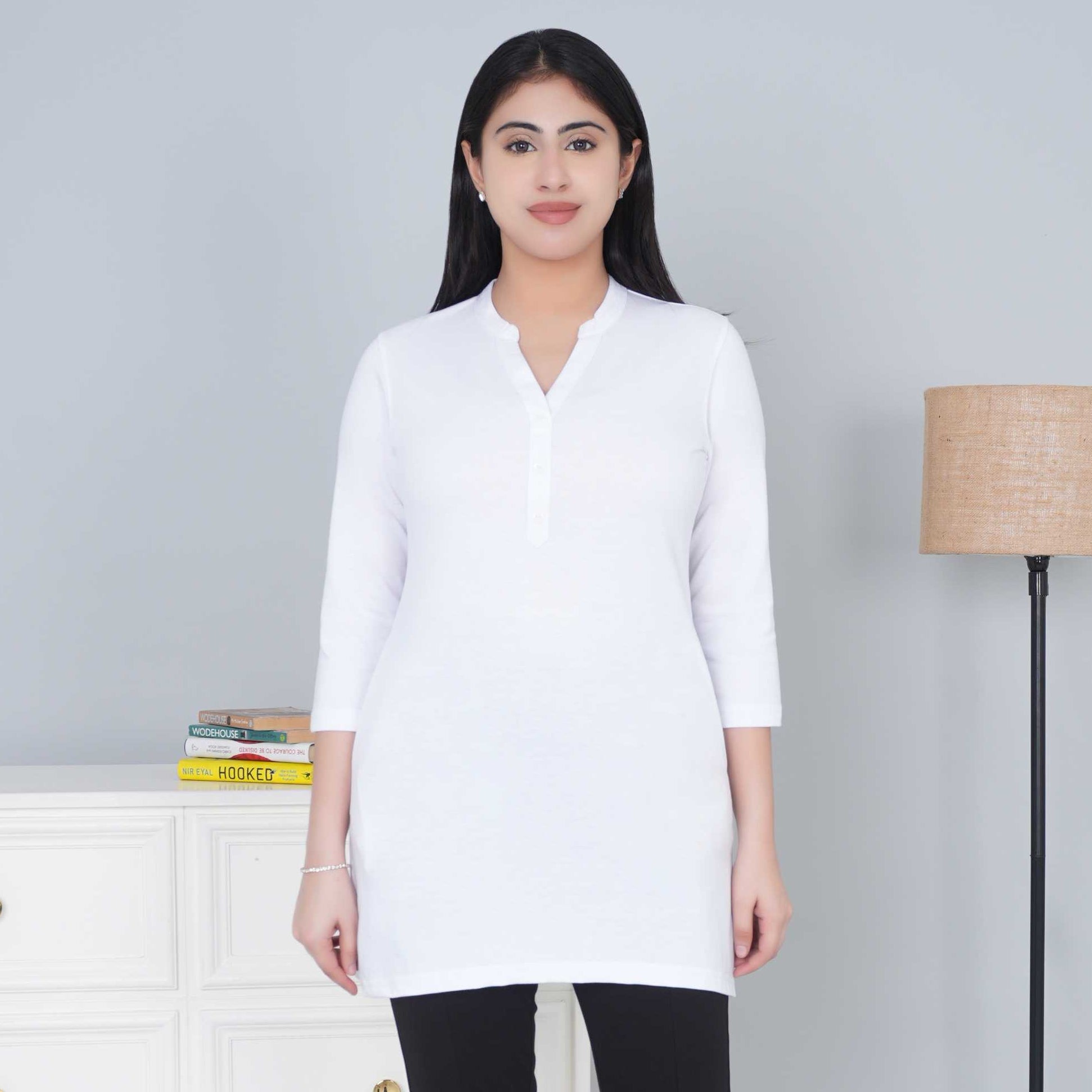 White cotton kurti tshirt with pockets - Kurti tshirt