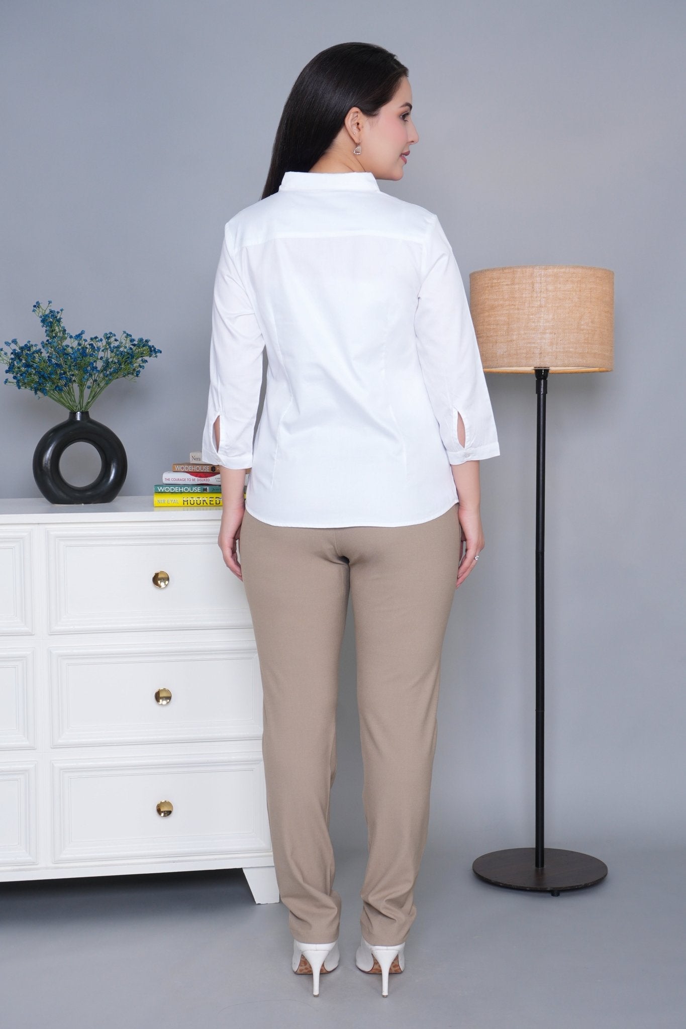 White cotton office placket shirt - Cotton office placket shirt