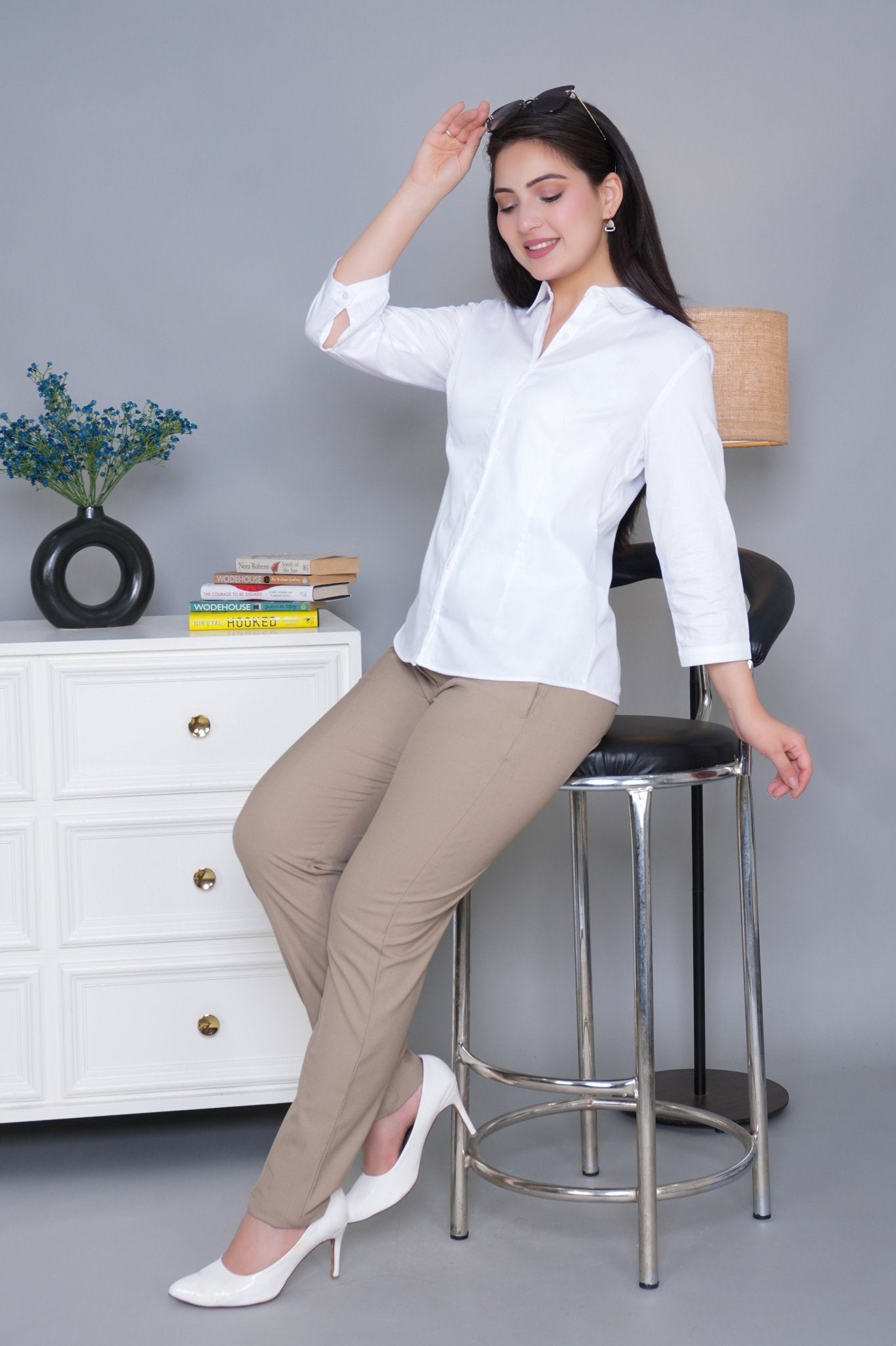 White cotton office placket shirt - Cotton office placket shirt