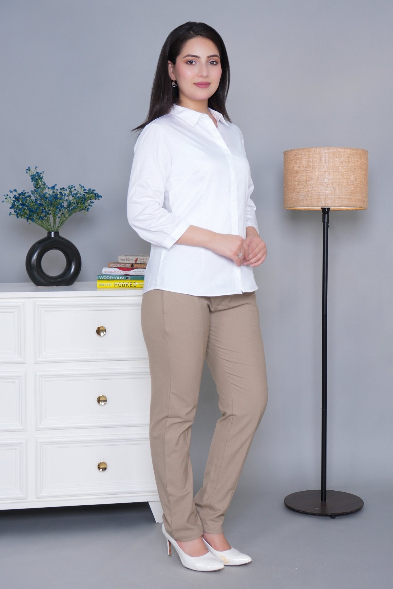 White cotton office placket shirt - Cotton office placket shirt