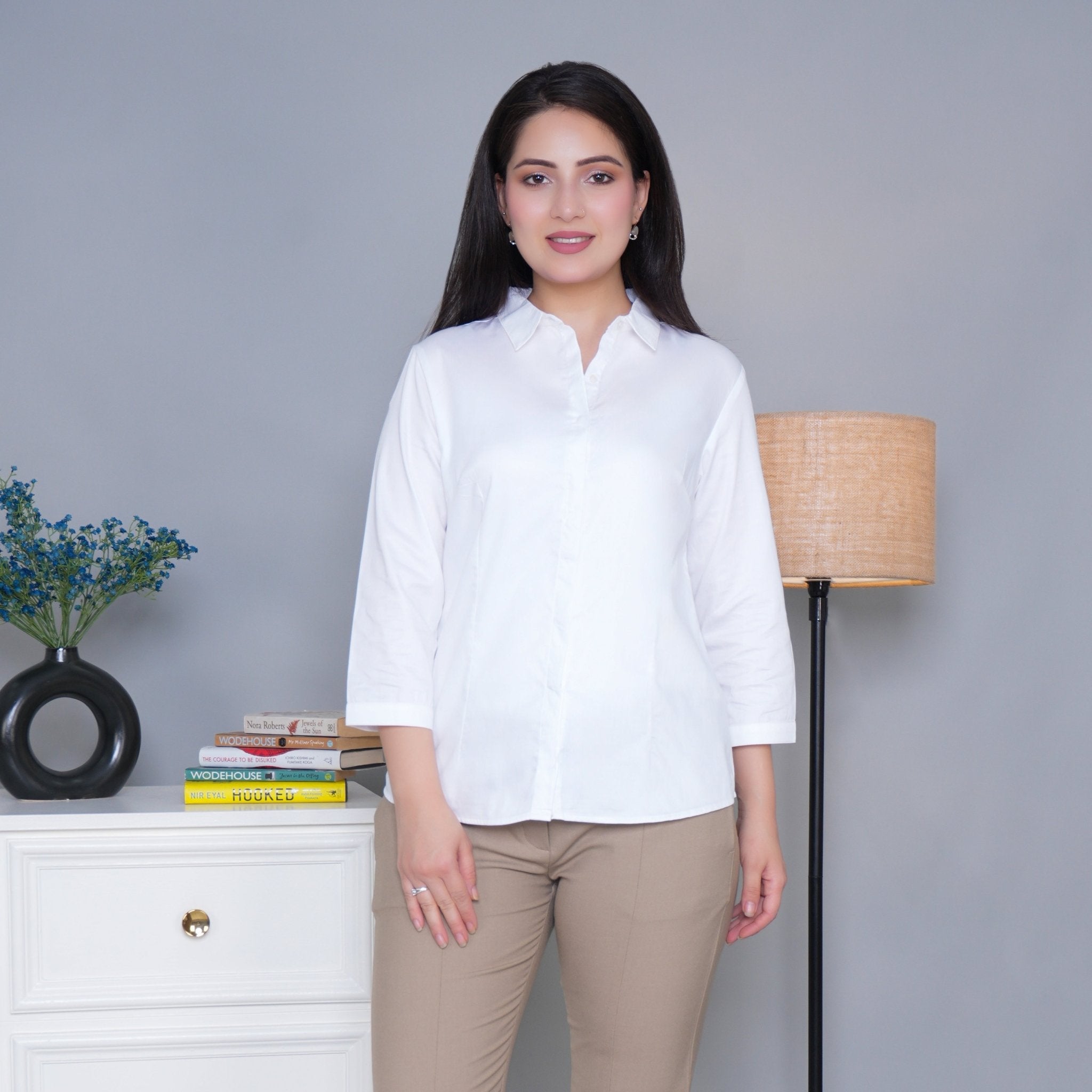 White cotton office placket shirt - Cotton office placket shirt