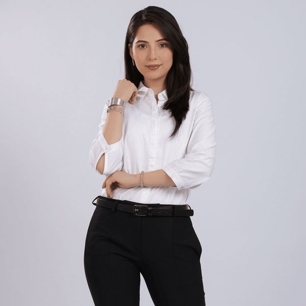 White cotton office placket shirt -Cotton office placket shirt