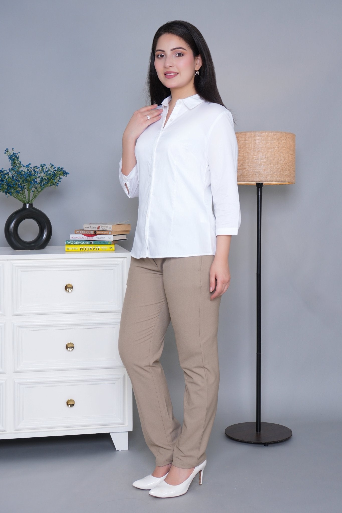 White cotton office placket shirt - Cotton office placket shirt