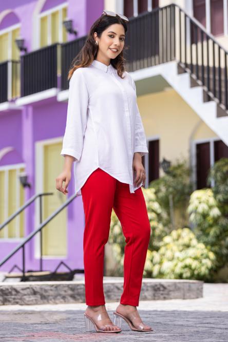 White long hemline shirt [ 100% Rayon, Liva Certified ] - Long hemline shirt