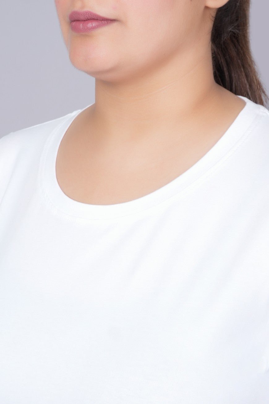 White long round neck cotton t-shirt with pockets - Long cotton t-shirt