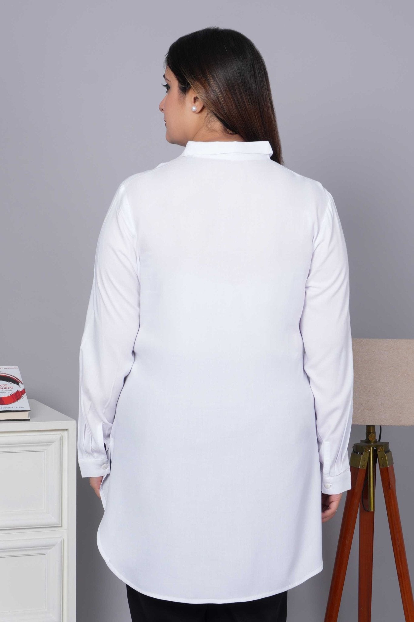White Longline shirt [ 100% Rayon, Liva Certified ] - Long line shirt