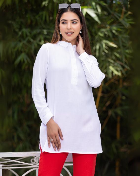 White Longline shirt [ 100% Rayon, Liva Certified ] - Long line shirt