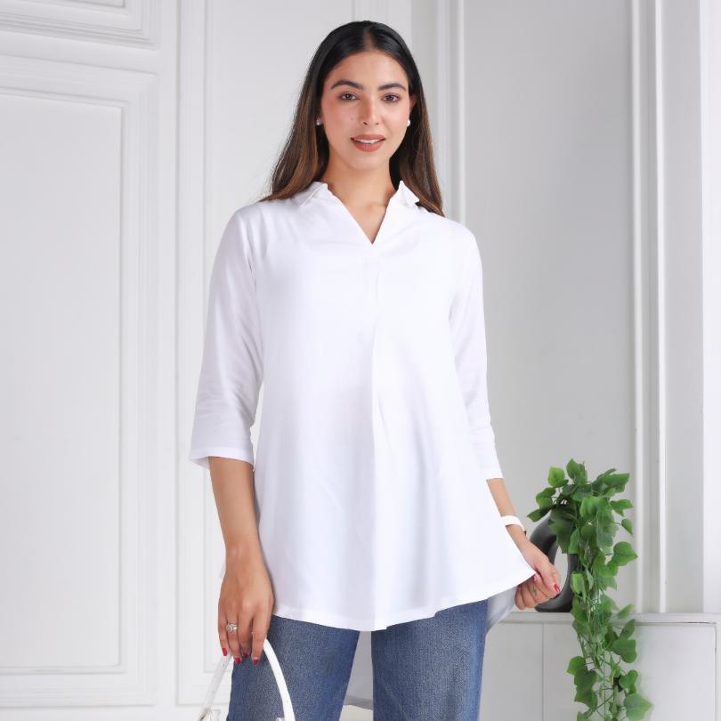 White rayon flare top [ 100% Rayon, Liva Certified ] - Rayon flare top