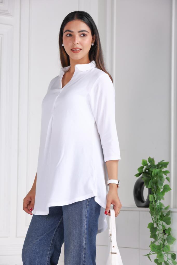 White rayon flare top [ 100% Rayon, Liva Certified ] - Rayon flare top