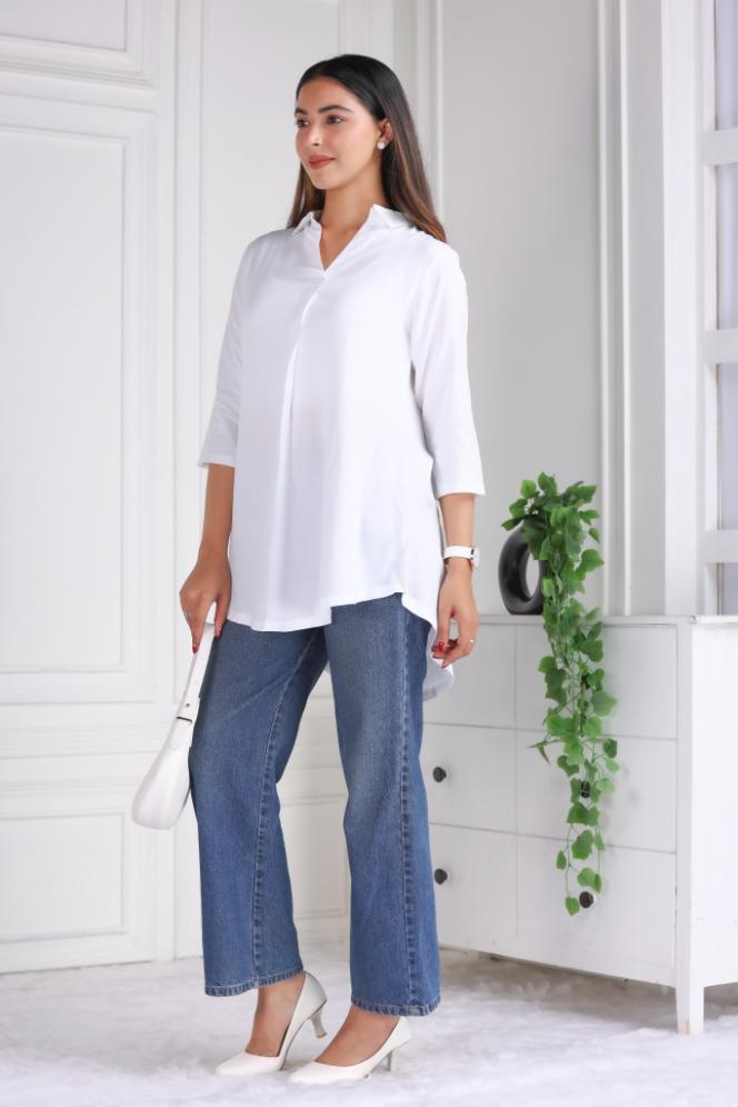 White rayon flare top [ 100% Rayon, Liva Certified ] - Rayon flare top