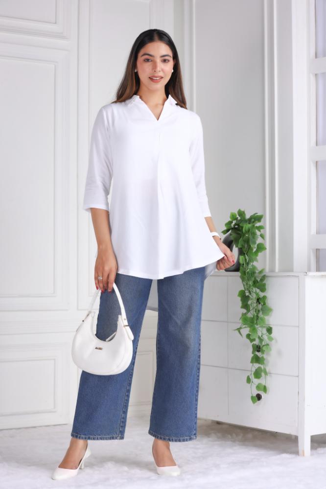 White rayon flare top [ 100% Rayon, Liva Certified ] - Rayon flare top