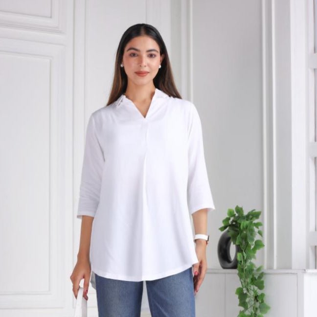 White rayon flare top [ 100% Rayon, Liva Certified ] - Rayon flare top