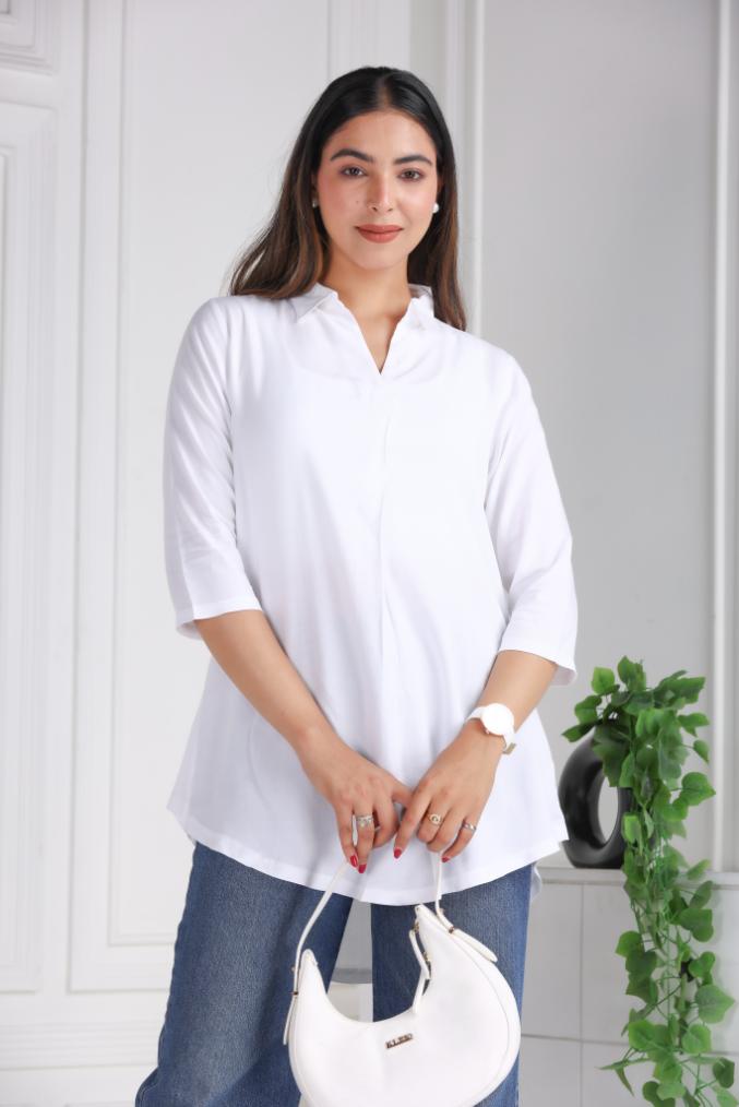 White rayon flare top [ 100% Rayon, Liva Certified ] - Rayon flare top