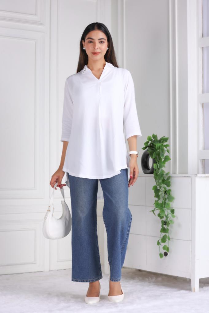 White rayon flare top [ 100% Rayon, Liva Certified ] - Rayon flare top