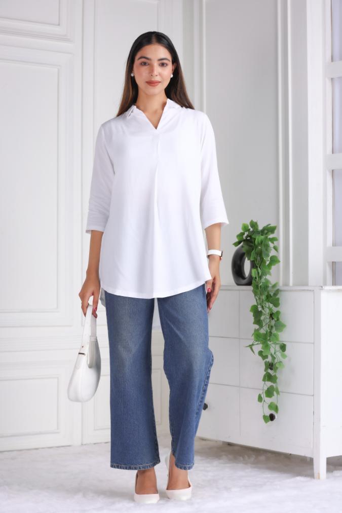 White rayon flare top [ 100% Rayon, Liva Certified ] - Rayon flare top