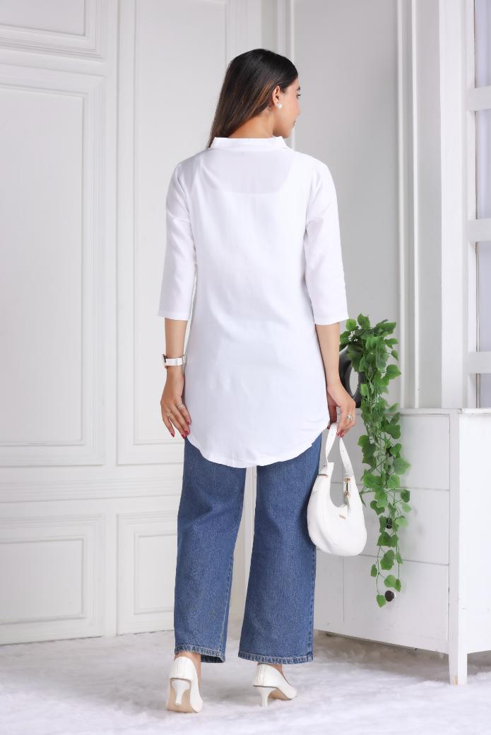 White rayon flare top [ 100% Rayon, Liva Certified ] - Rayon flare top