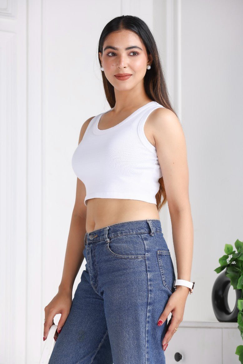 White Rib Crop Vest [ 100% USA HQ Cotton, 280 GSM non transparent fabric ] - Rib crop vest