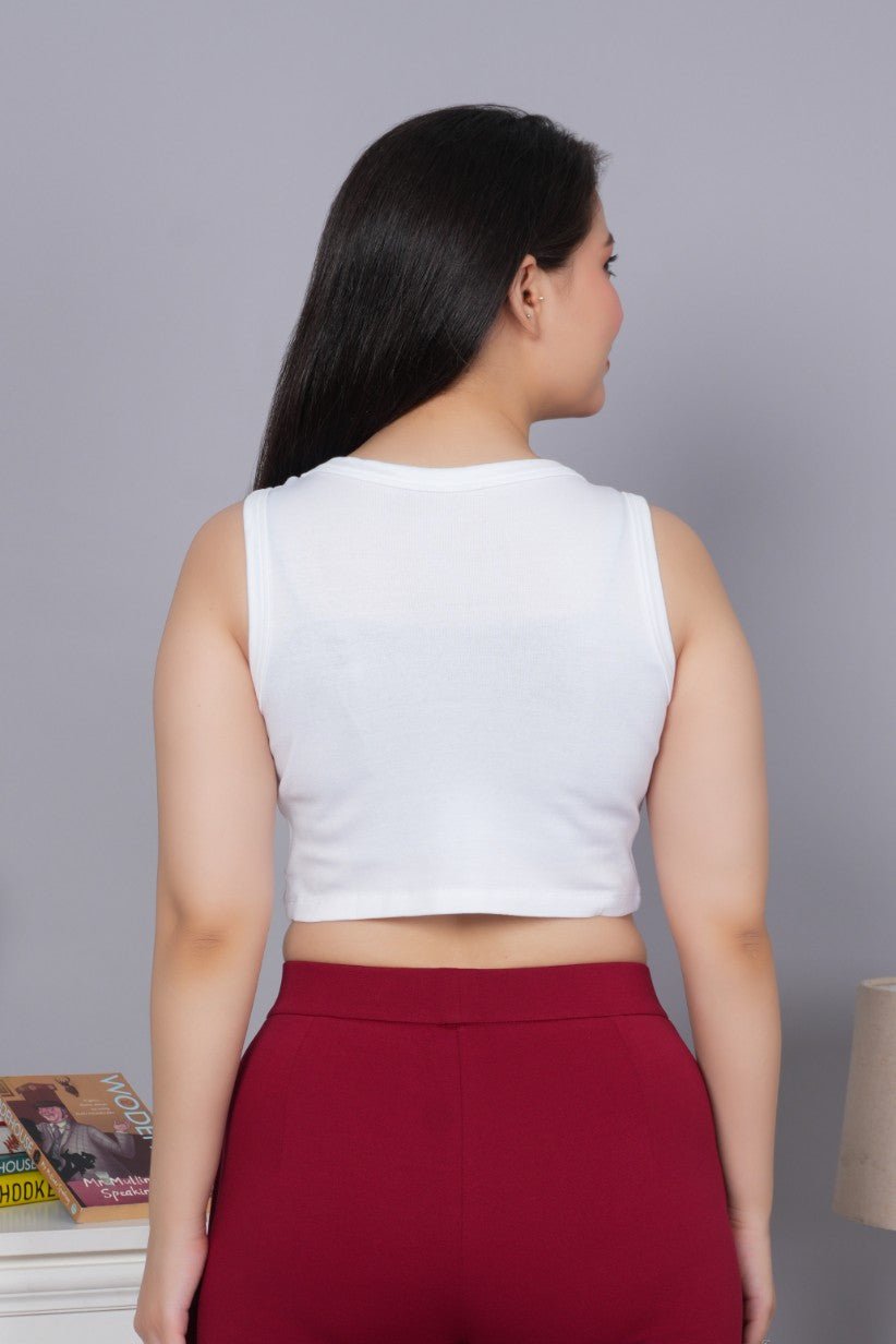 White Rib Crop Vest [ 100% USA HQ Cotton, 280 GSM non transparent fabric ] - Rib crop vest