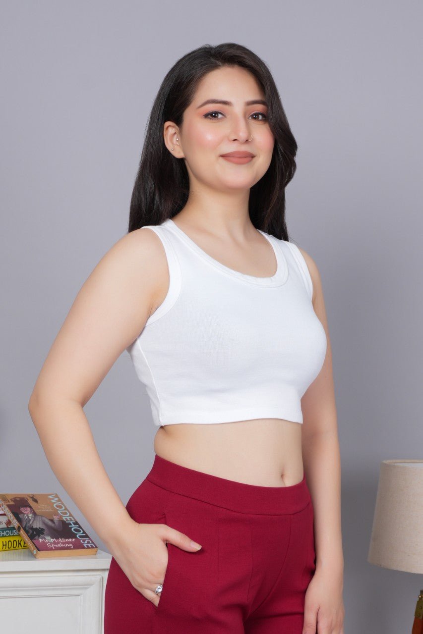 White Rib Crop Vest [ 100% USA HQ Cotton, 280 GSM non transparent fabric ] - Rib crop vest