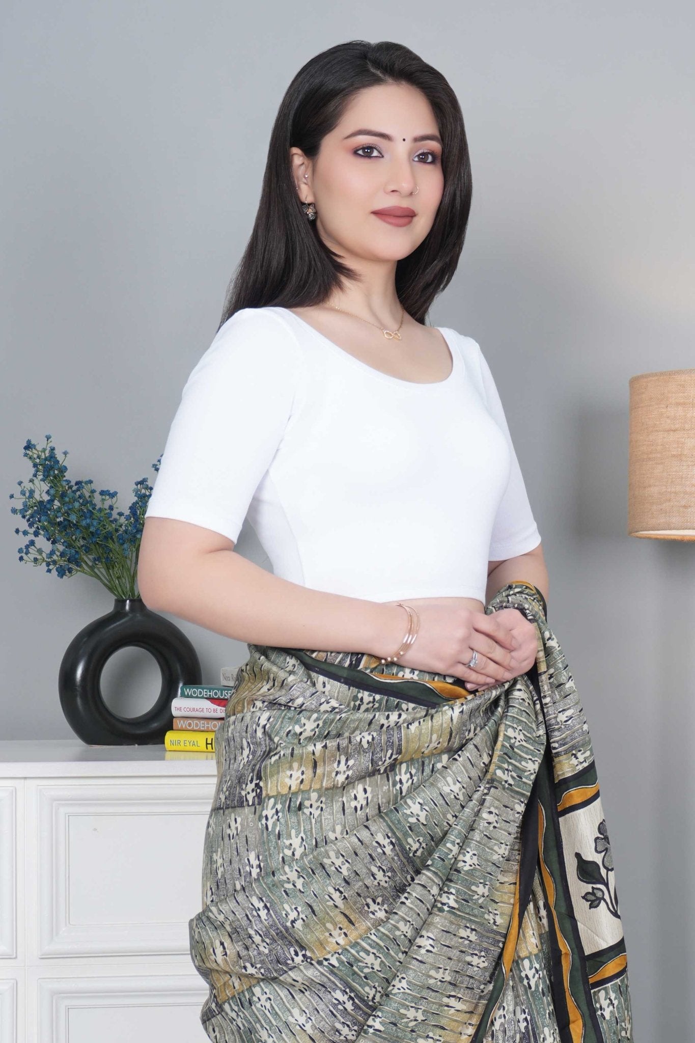 White Rib Roundneck Half Sleeve Blouse [ 100% USA HQ Cotton, 280 GSM non transparent fabric ] - Rib blouse