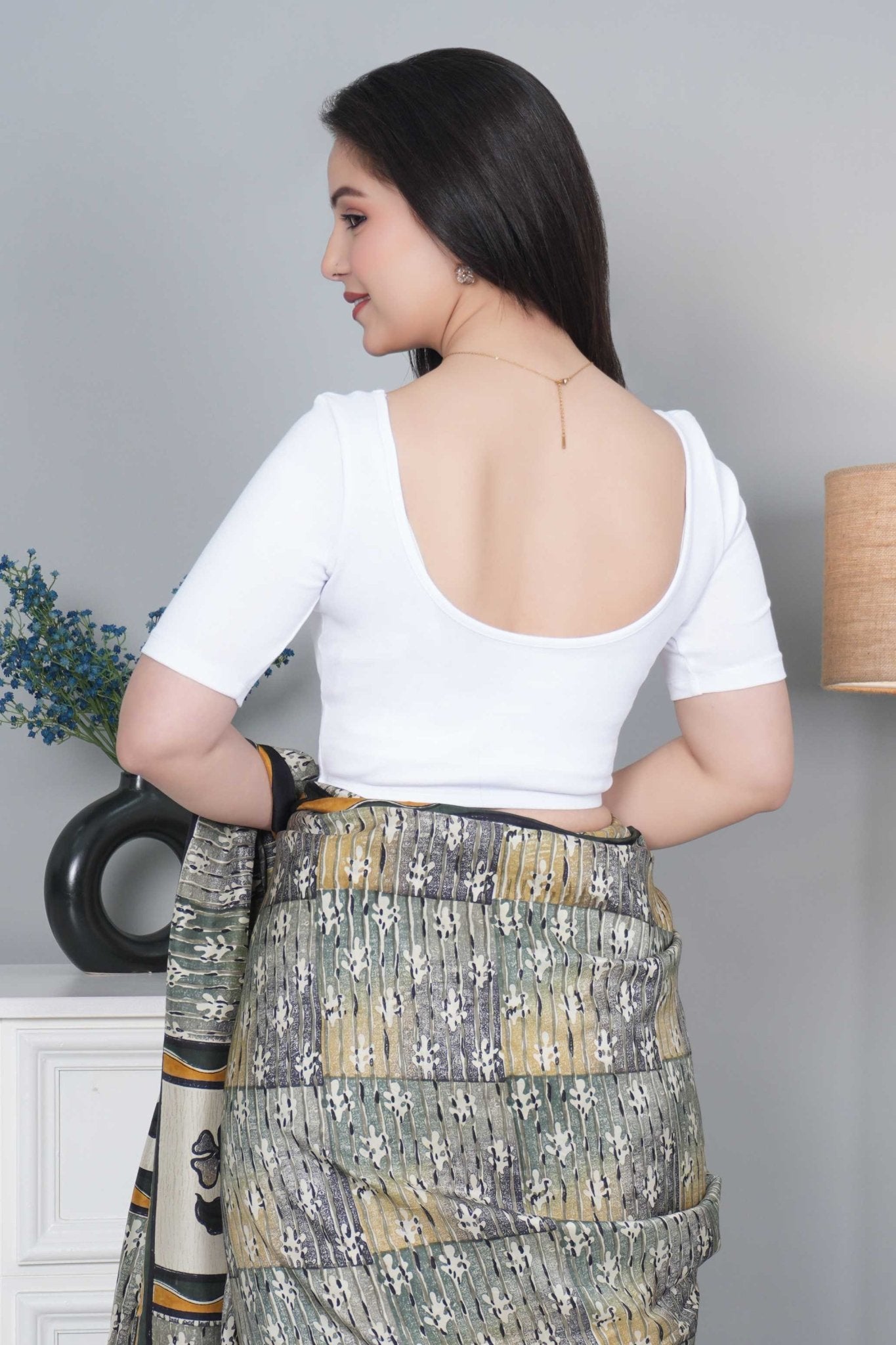 White Rib Roundneck Half Sleeve Blouse [ 100% USA HQ Cotton, 280 GSM non transparent fabric ] - Rib blouse