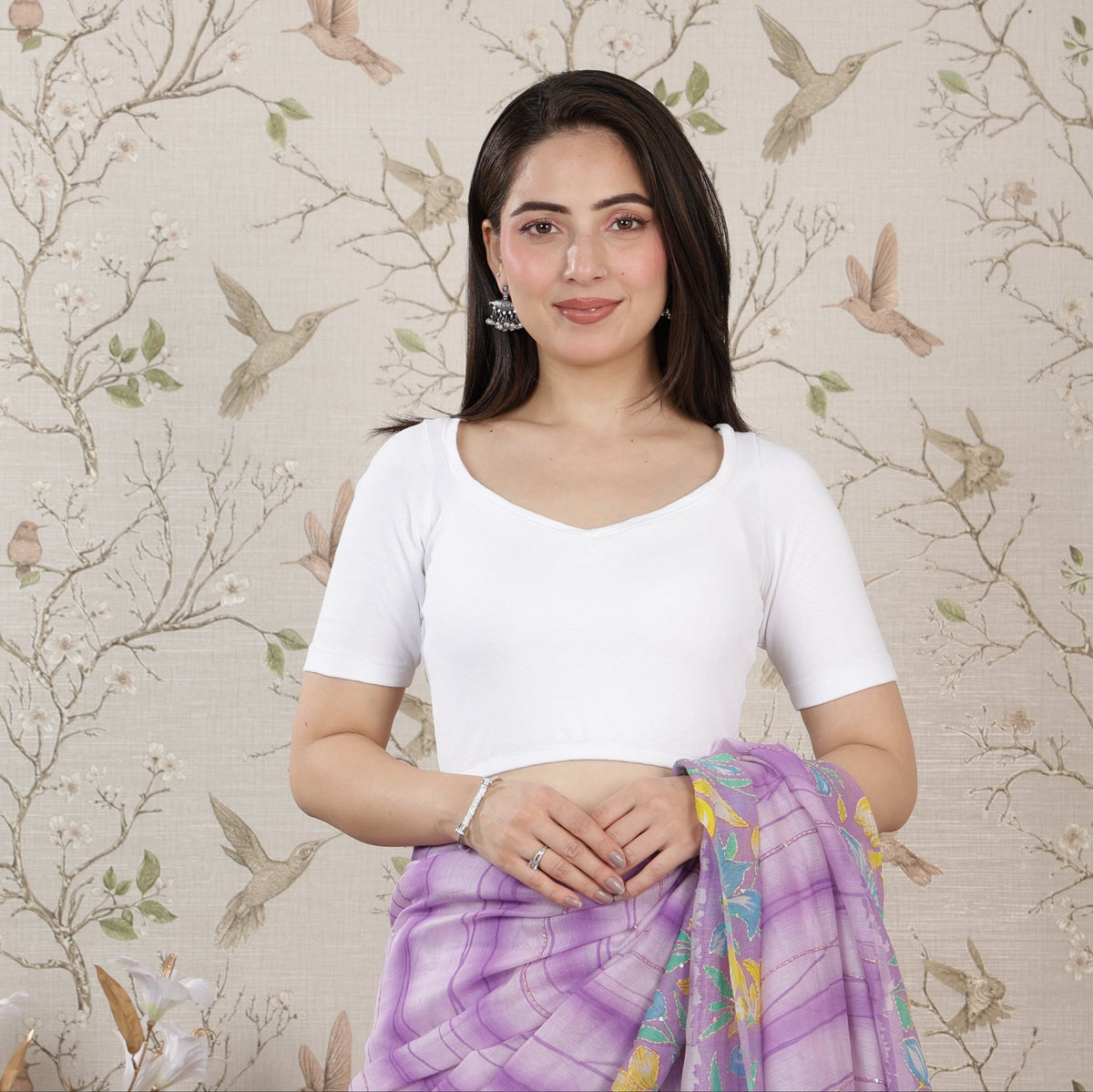 White Rib Sweet Heart Neck Half Sleeve Blouse [ 100% USA HQ Cotton, 280 GSM non transparent fabric ] -Rib blouse