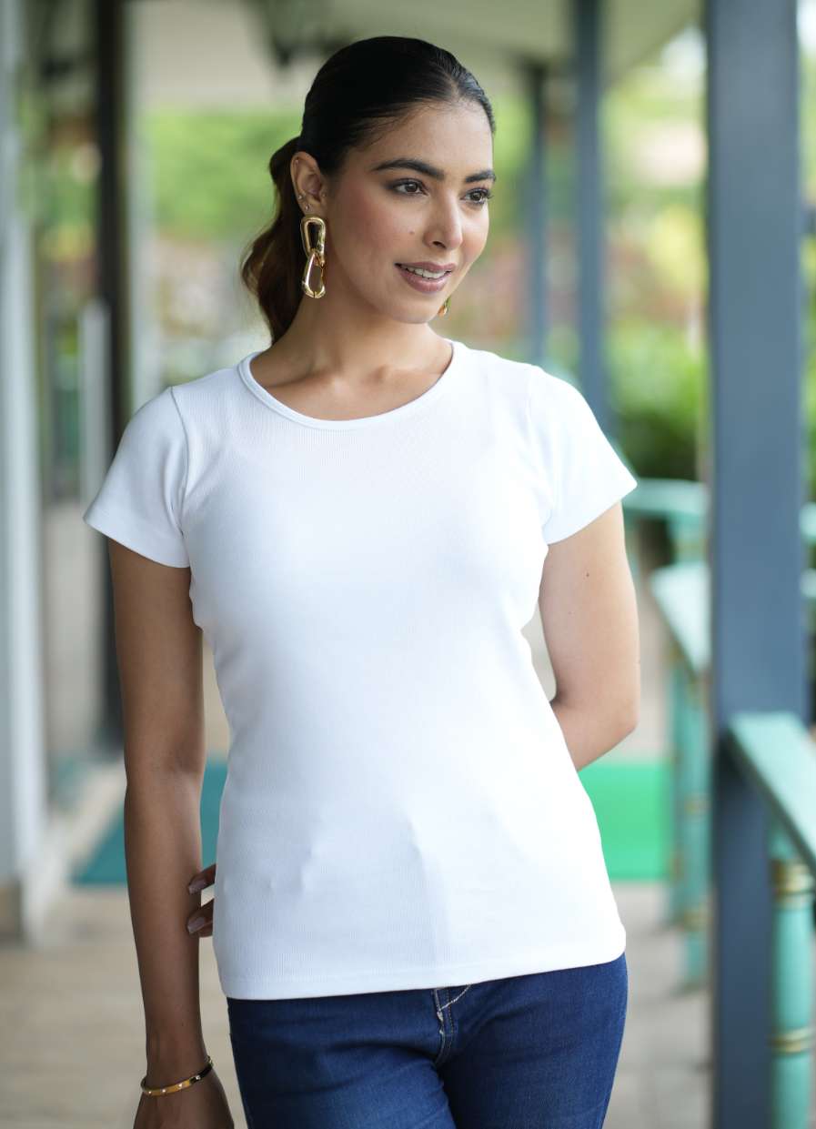 White Rib T Shirt [ 100% Cotton, 280 GSM non transparent fabric ] - Rib t shirt