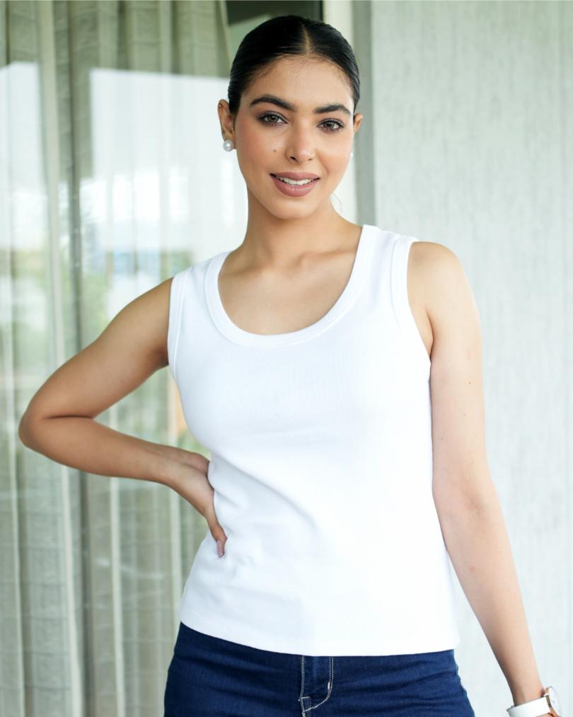 White Rib Top [ 100% Cotton, 280 GSM non transparent fabric ] - Rib top