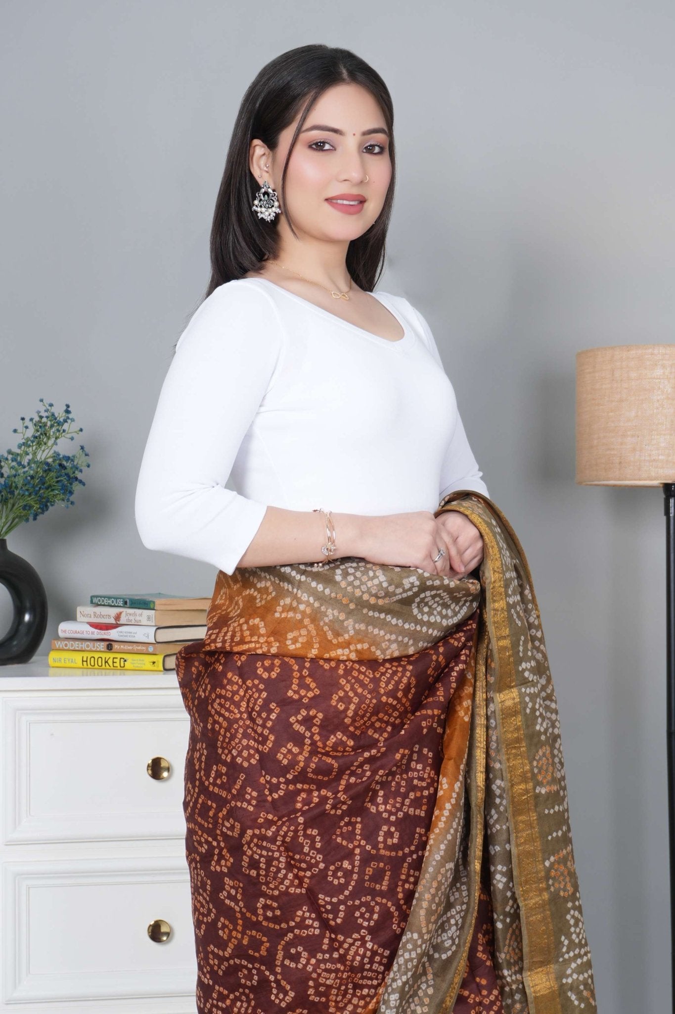 White Rib V Neck 3/4 Sleeve Blouse [ 100% USA HQ Cotton, 280 GSM non transparent fabric ] - Rib blouse