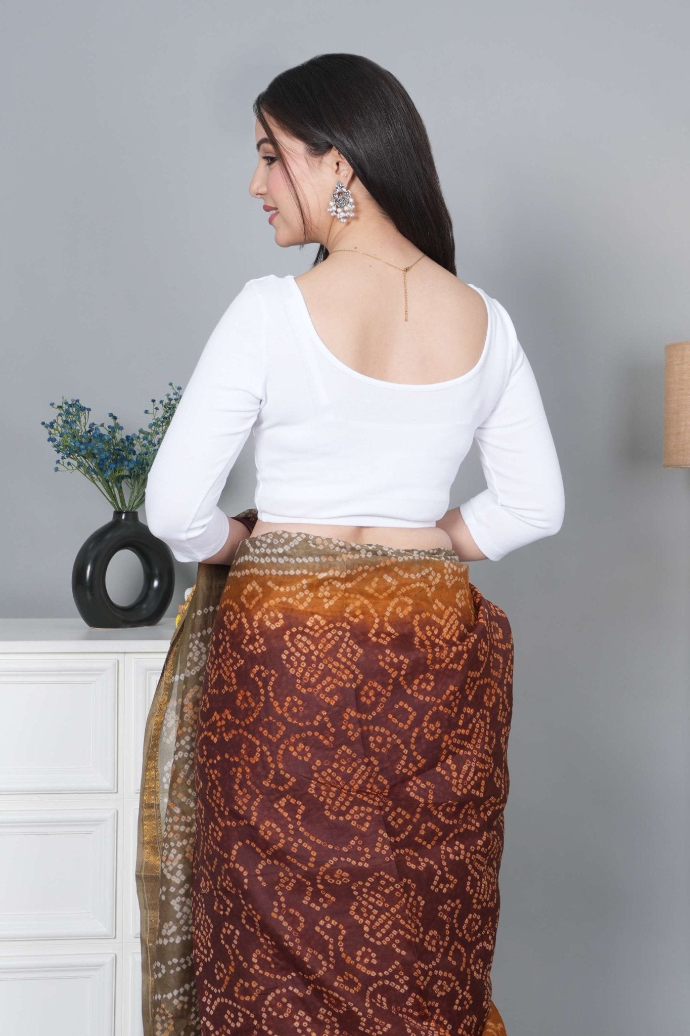 White Rib V Neck 3/4 Sleeve Blouse [ 100% USA HQ Cotton, 280 GSM non transparent fabric ] - Rib blouse