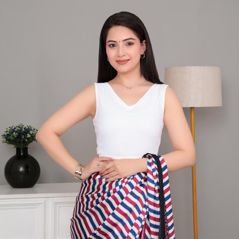 White Rib V Neck Sleeveless Blouse [ 100% USA HQ Cotton, 280 GSM non transparent fabric ] -Rib blouse
