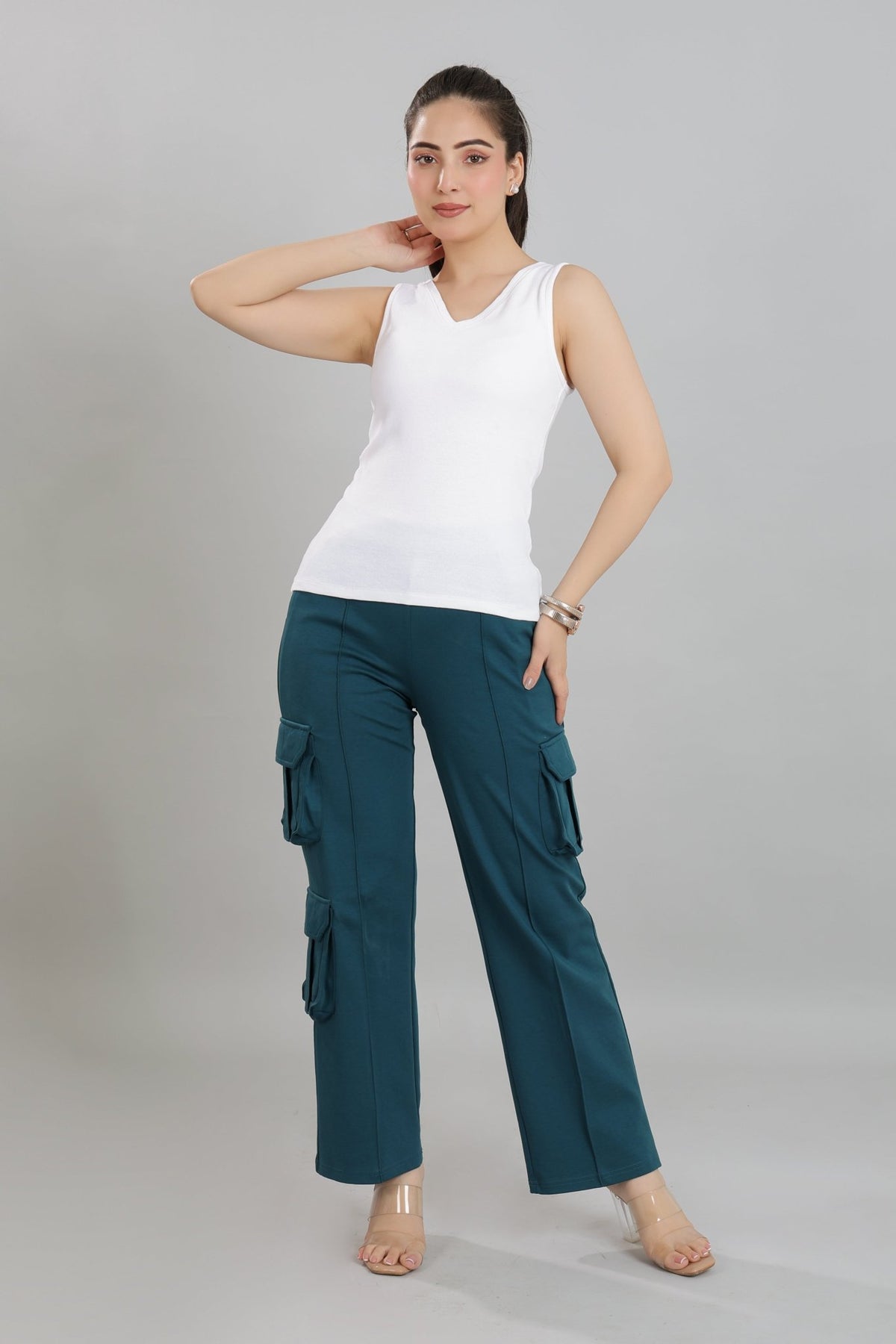 White rib v-neck vest [ 280 GSM non transparent fabric ] -Rib top
