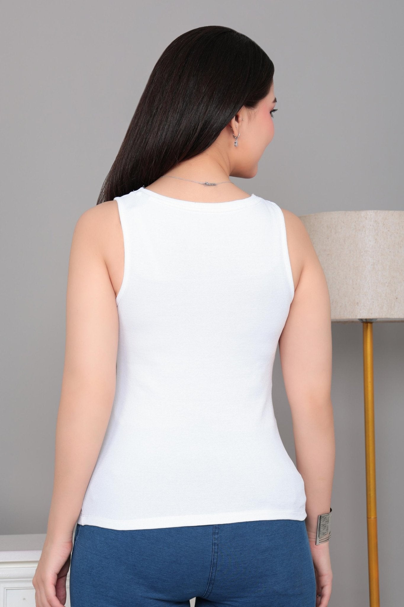 White rib v-neck vest [ 280 GSM non transparent fabric ] -Rib top
