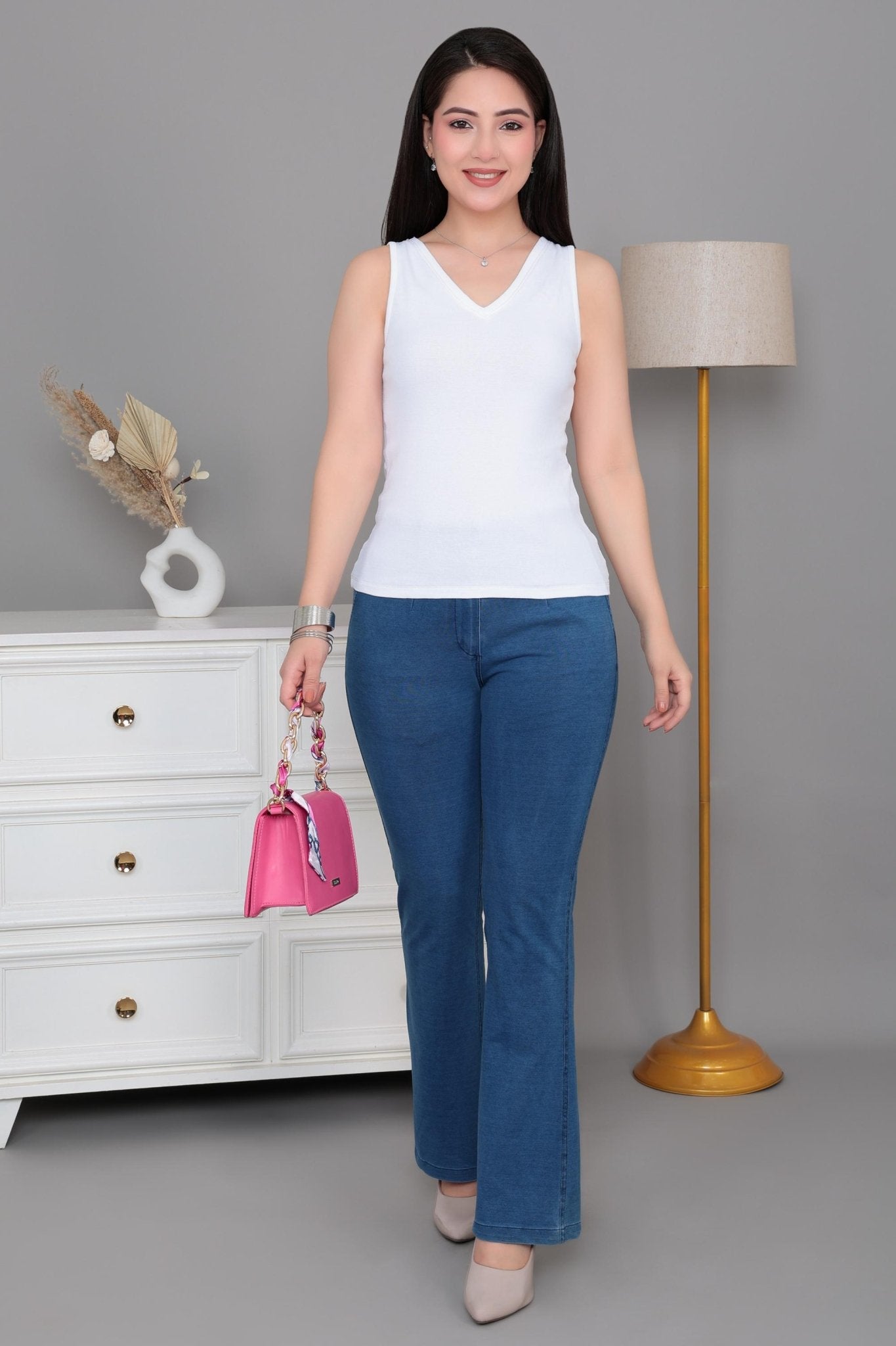 White rib v-neck vest [ 280 GSM non transparent fabric ] -Rib top