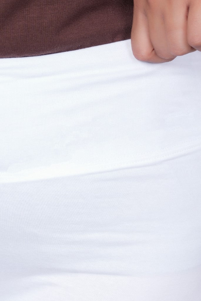 White stretchable biowash cotton flare pants with superior elastic belt. - Cotton flare