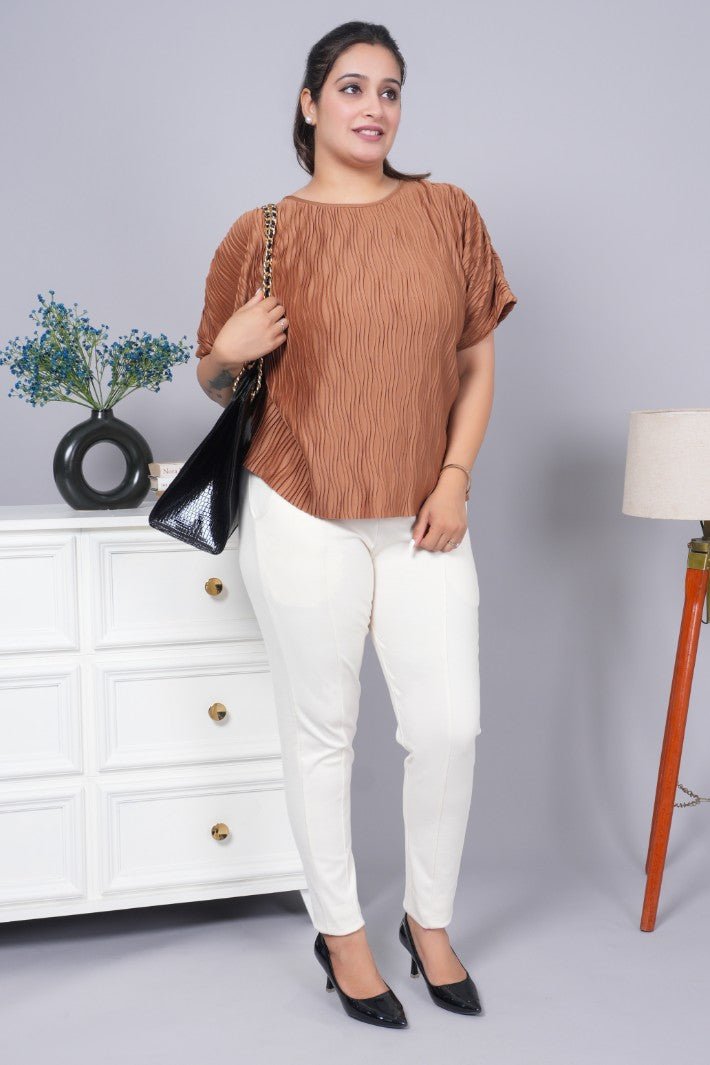 White stretchable biowash USA HQ cotton premium jegging pant with pockets & superior elastic belt. - Milano jegging pants with pcoket