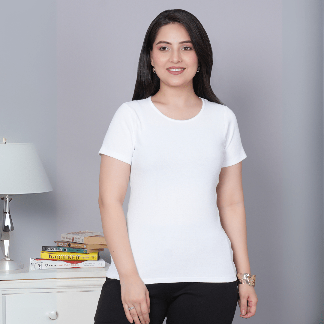 White Stretchable Rib T Shirt [ 100% USA HQ Cotton, 280 GSM non transparent fabric ] - Rib t shirt
