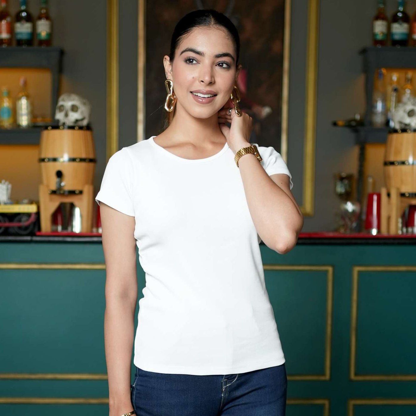 White Stretchable Rib T Shirt [ 100% USA HQ Cotton, 280 GSM non transparent fabric ] - Rib t shirt