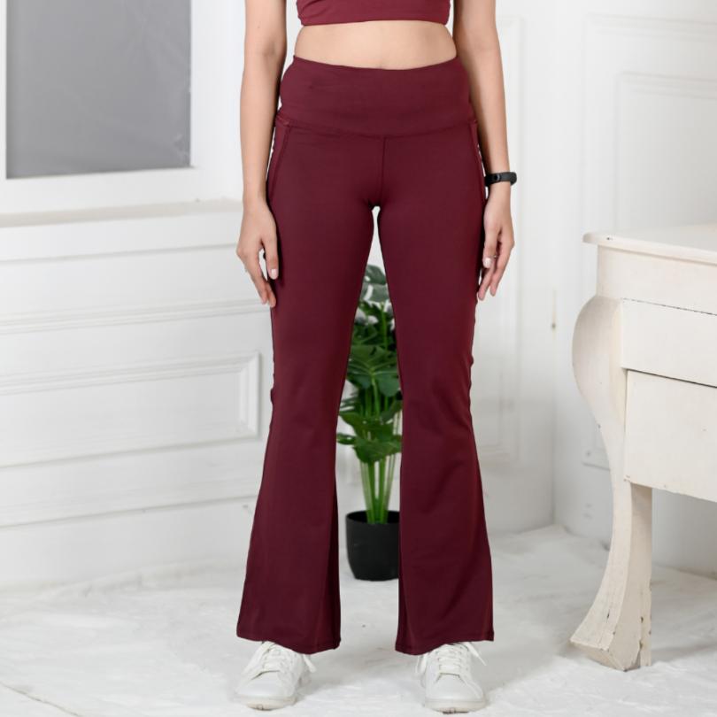 Wine Active Flare Pants - Active flare pants