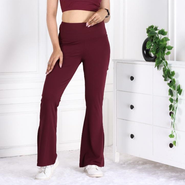 Wine Active Flare with Slit Pants - Active flare with slit pants