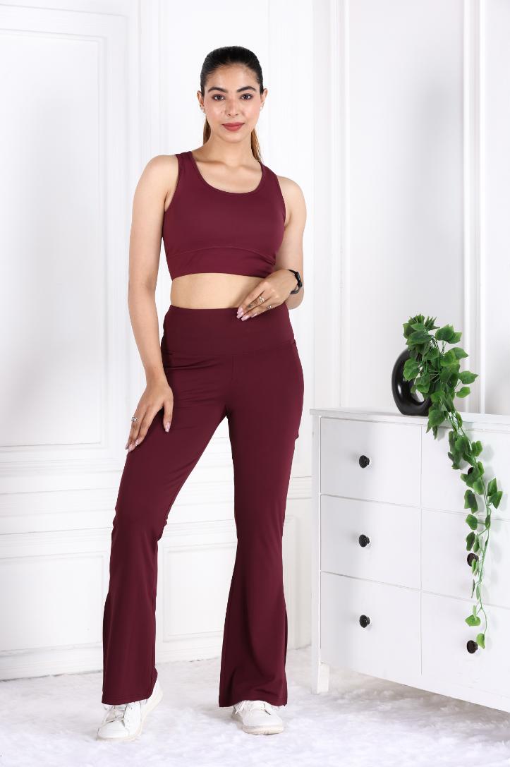 Wine Active Flare with Slit Pants - Active flare with slit pants