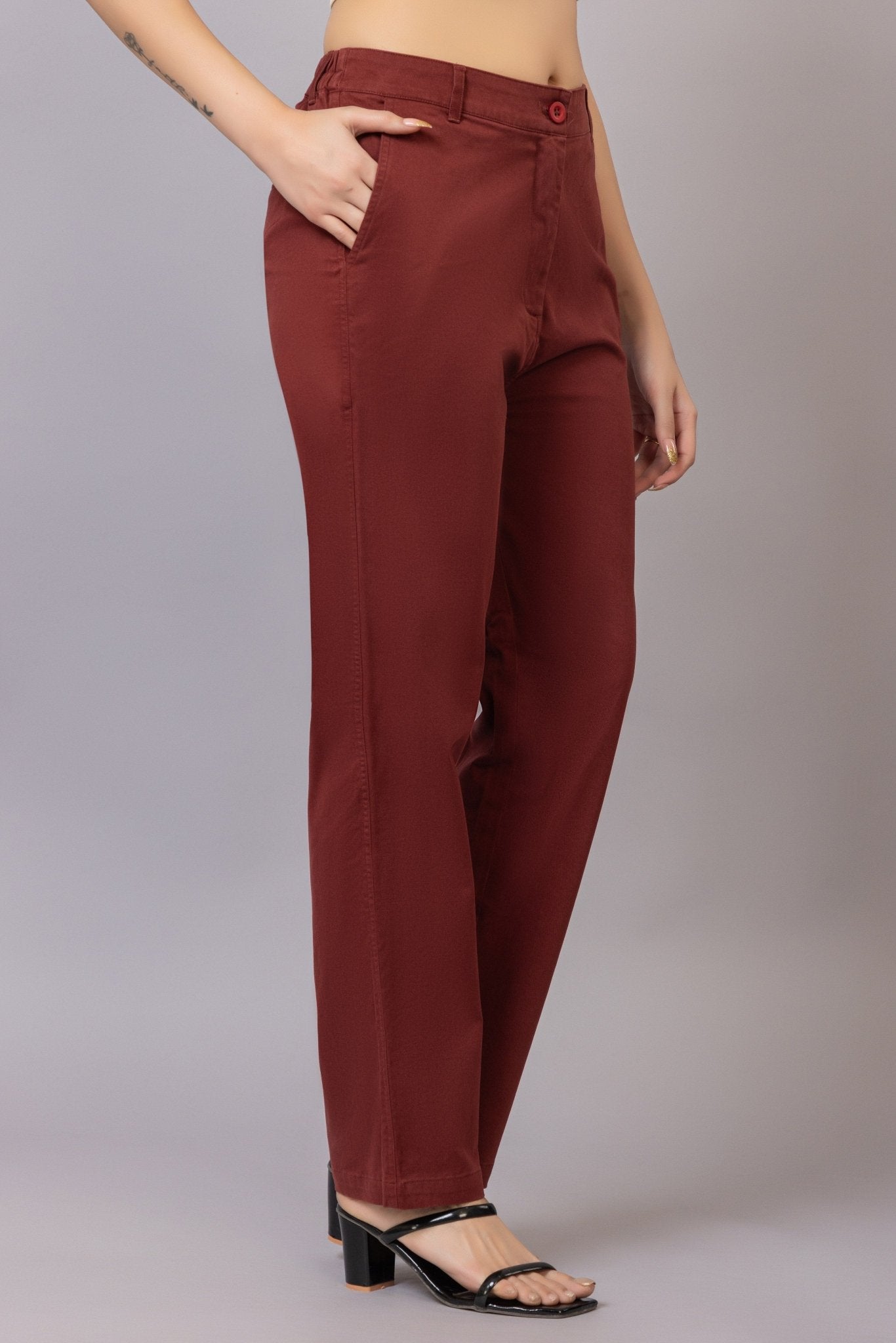 Wine chinos pants with extra comfort. [100% USA HQ Cotton Lycra] - Chinos